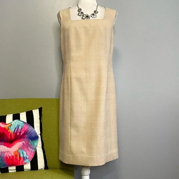 Anne Klein Tan Plaid Sleeveless Sheath Dress 10 Work Cocktail - Picture 1 of 5
